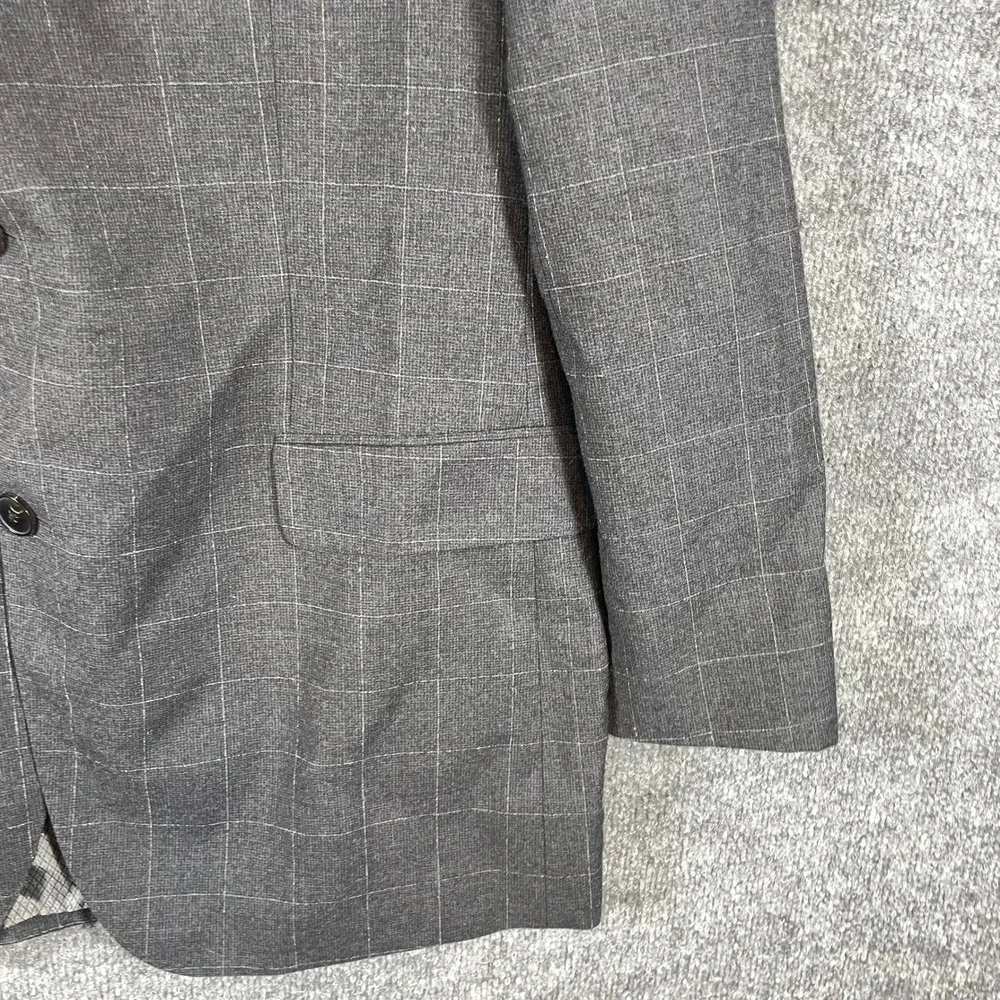 Hugo Boss Blazer Mens 46L Grey Windowpane Wool Sport Coat Suit Jacket Business